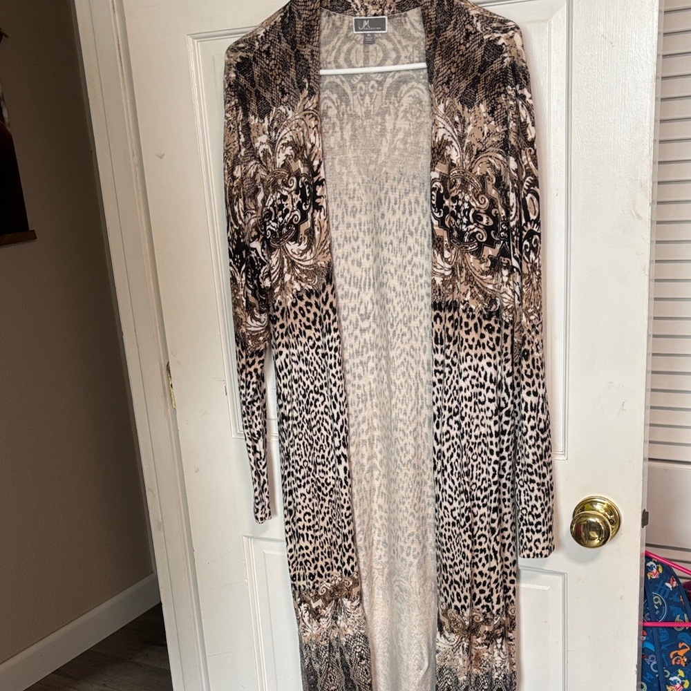 JM Collection Long Open-Front Cardigan in Black, Brown, Cream